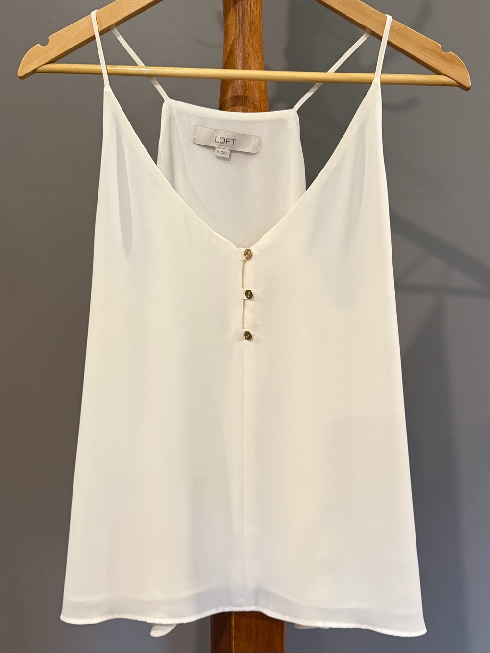 LOFT Cream Spaghetti Strap V-Neck Cami with Button Front